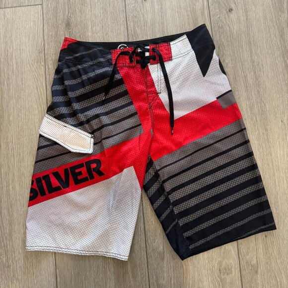 Quiksilver Cypher Board Shorts Mens Size 30 Red Gray Drawstring Straight Leg - Picture 2 of 8